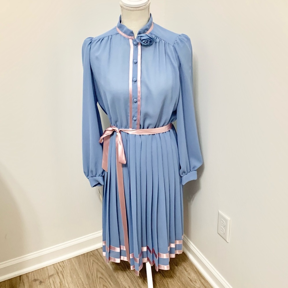 Union Made Vintage Sheer Pastel Pleated Ribbon Dress - 6 - NEW